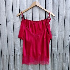 VS Victorias Secret Crimson red shorts & tank lace trim lingerie set Womens S